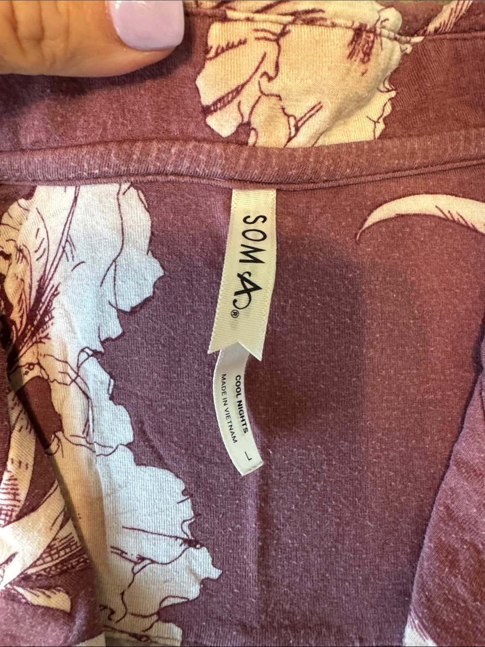Soma Mauve and Cream Floral Sleep Top large top Medium bottoms - Picture 2 of 4